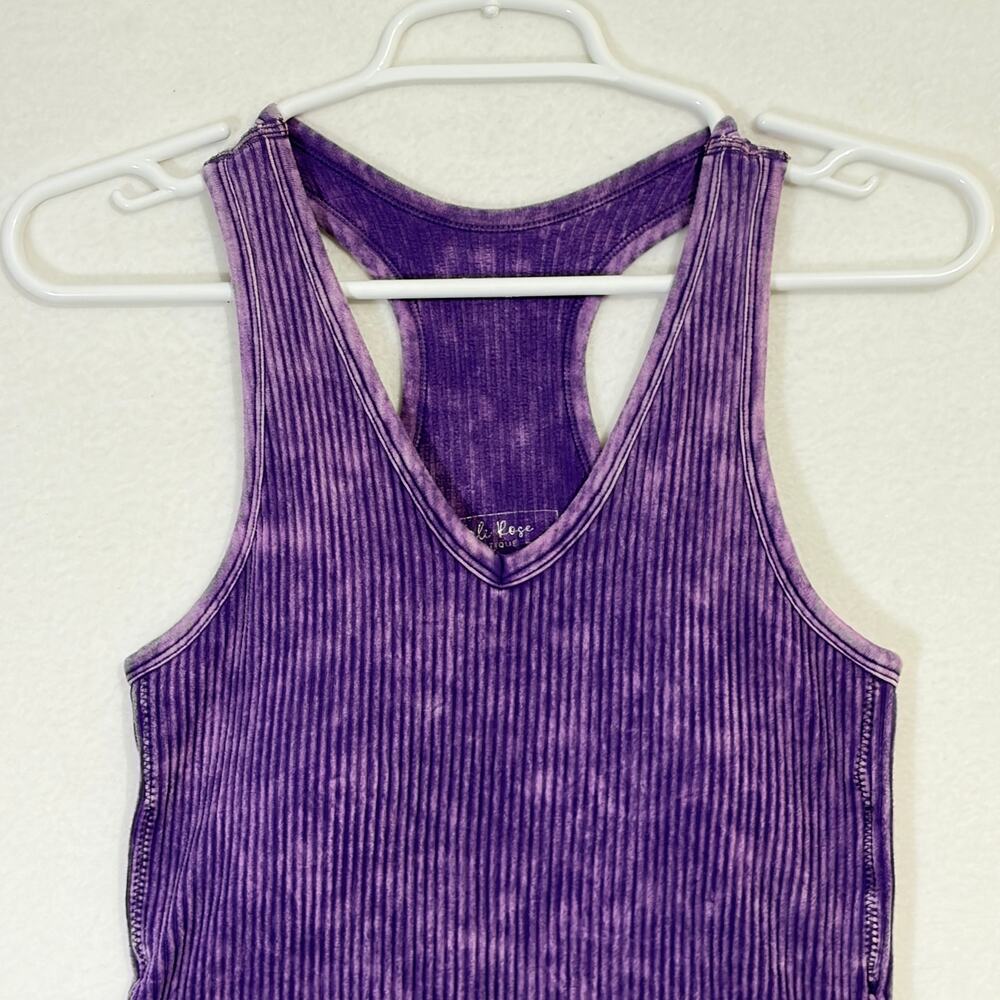 Kali Rose Tank Top Womens Large Purple Tie Dye V-Neck Ribbed Knit Built in Bra - Picture 2 of 8